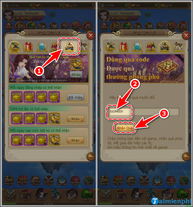giftcode game tien kiem tieu dao