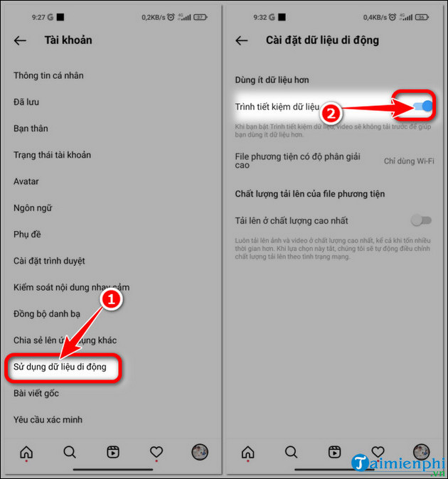 huong dan bat tiet kiem du lieu khi dung instagram