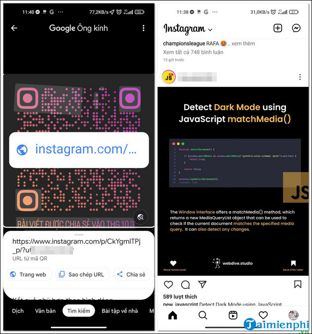 cach tao ma qr bai dang instagram tren mobile