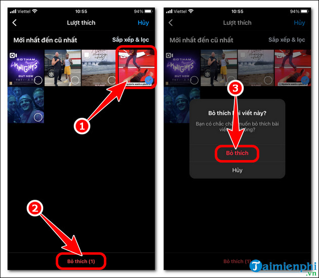 cach bo thich bai viet tren instagram trne iOS