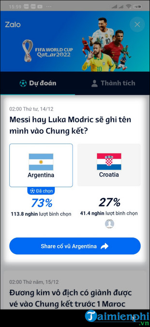 Cách tham gia Dự đoán World Cup cùng Zalo 12 cach du doan world cup cung zalo tren Android iOS