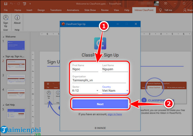 cach dang ky tai khoan classpoint tren pc
