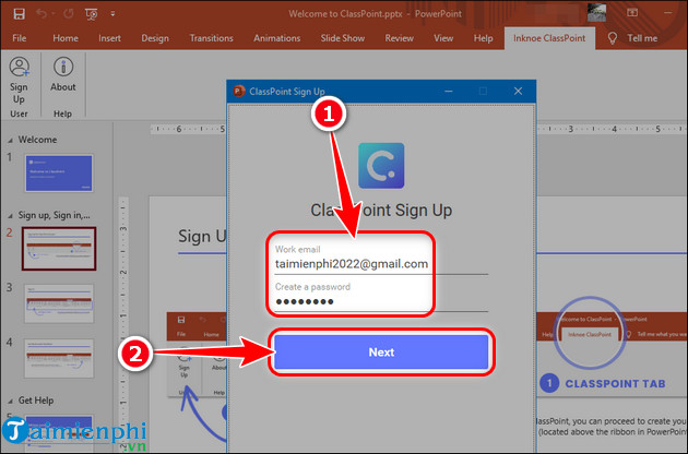 cach dang ky tai khoan classpoint tren may tinh