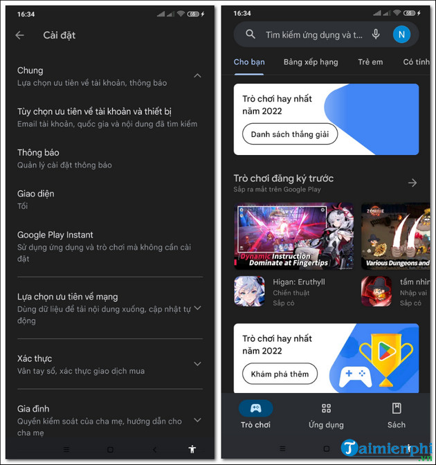 cach doi giao dien dark mode ch play