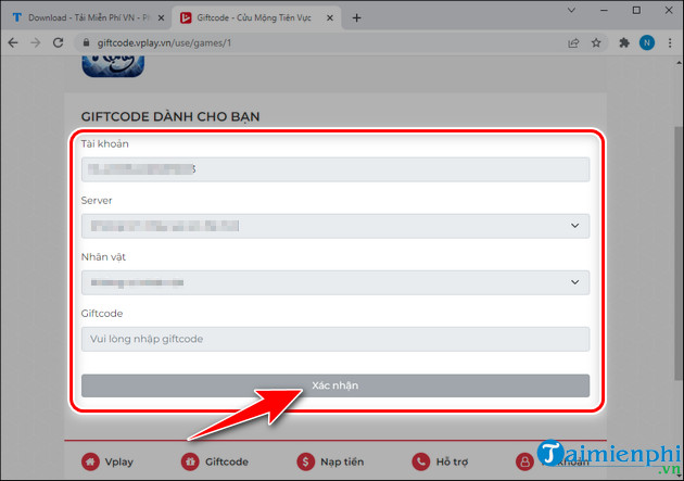nhap giftcode cuu mong tien vuc vplay