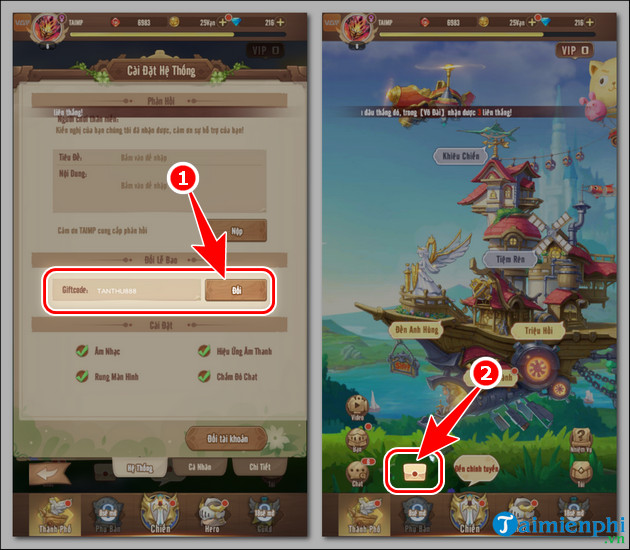 nhap code game clover knights thanh hiep si vgp