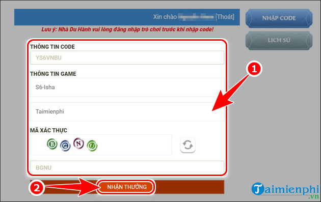 doi code Ys 6 Mobile VNGGames