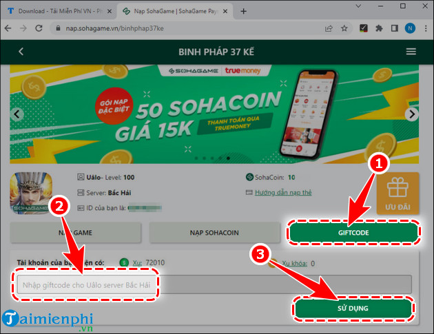 nhap full code binh phap 37 ke mobile