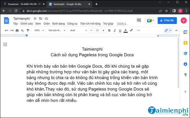 cach cai dat pageless trong google docs