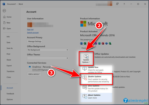 Cách tắt tự động cập nhật Office 2016 trên Windows