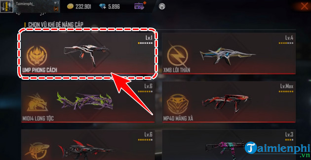 cach nang cap vu khi trong free fire