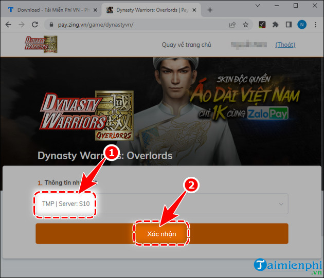 cach nap the dynasty warriors overlords vng tren trang chu