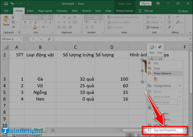 cach co dinh anh chen trong excel 3