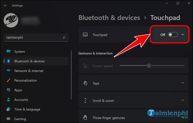 cach tat touchpad win 11