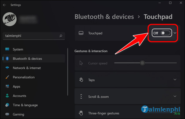 cach vo hieu hoa touchpad win 11