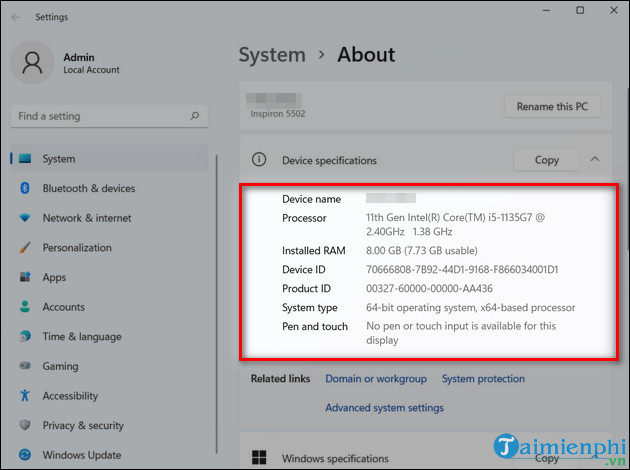4 Cách kiểm tra cấu hình máy tính Win 11 bằng lệnh, phần mềm 11 cach xem cau hinh may tinh win 11 Properties