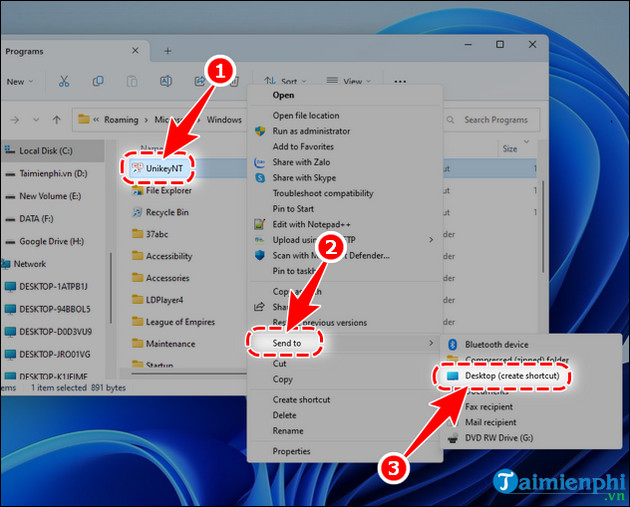 Cách đưa Unikey ra màn hình Desktop, Taskbar, Menu Start
