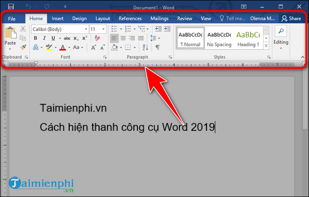 cach hien thanh cong cu bi an rong word 2019