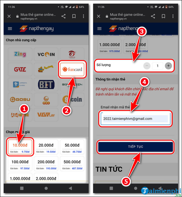 cách nap nhiều thẻ funcard