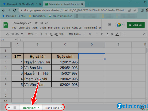 cach su dung trang google sheets