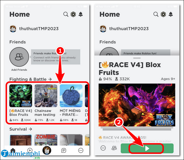 cach dang nhap roblox tren Android iOS choi blox fruit