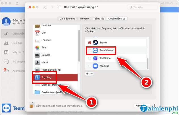 cach phan quyen cho teamviewer tren macos