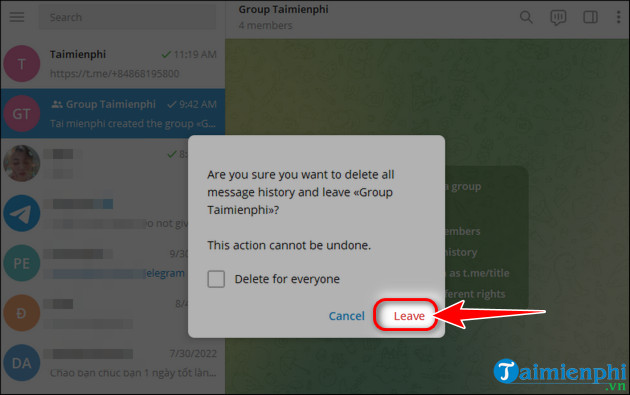 Leave group Telegram