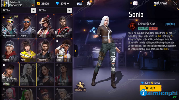 ky nang nhan vat sonia free fire co gi dac biet