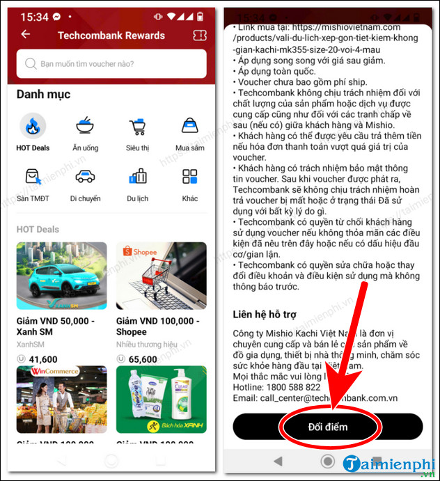 cach doi diem thuong techcombank rewards 3