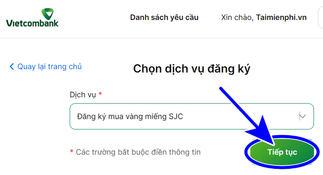 cach dang ky mua vang mieng sjc online Vietcombank