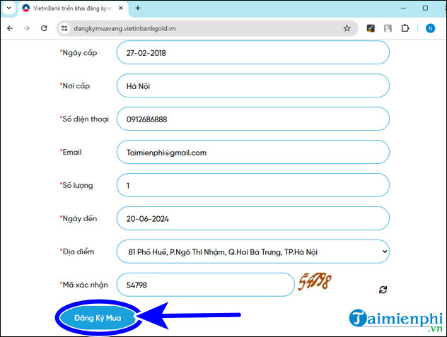 cach dang ky mua vang sjc truc tuyen Vietinbank