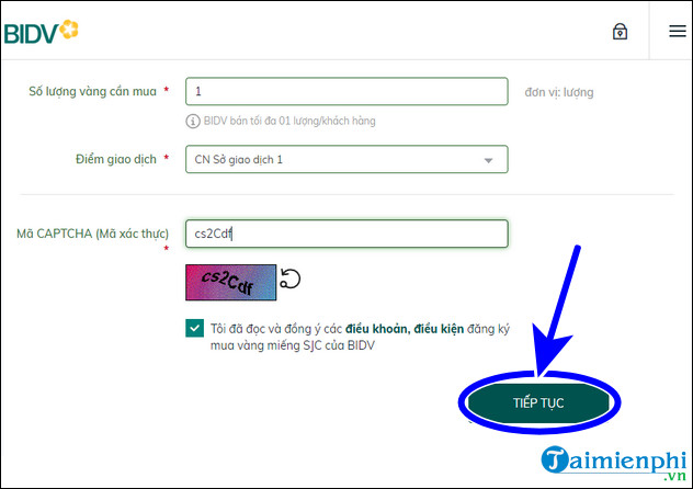 cach dang ky mua vang mieng sjc online tai BIDV