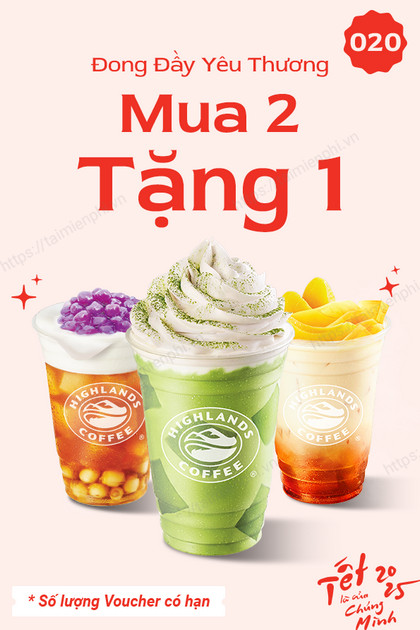 ma mua 1 tang 1 Highland coffee