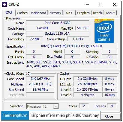 Phím tắt CPU Z trên máy tính