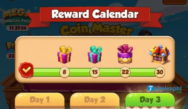 Cách nhận miễn phí spin Coin Master hàng ngày với tính năng Reward Calendar