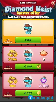 cach nhan spin mien phi coin master voi diamond heist