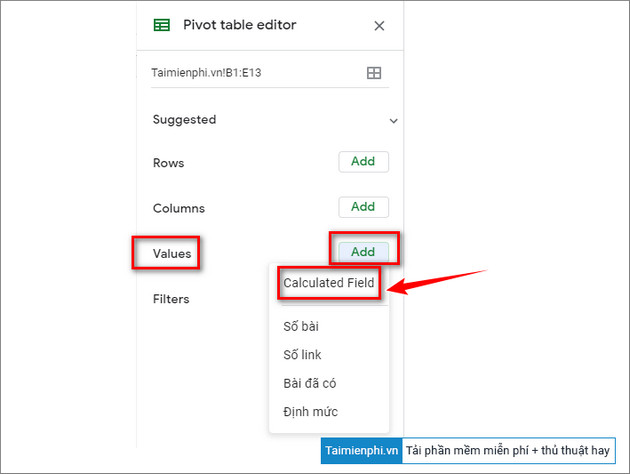 cach tao pivot table tren google sheets don gian