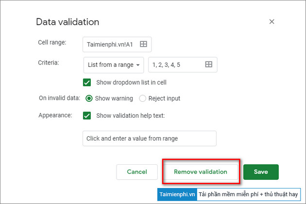 cach tao menu danh sach tha xuong trong google sheets