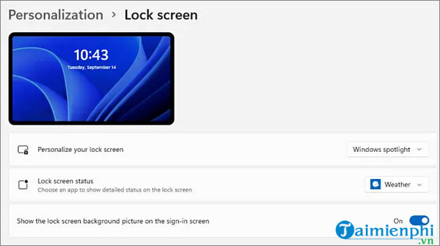 cach thay doi man hinh khoa Windows 11