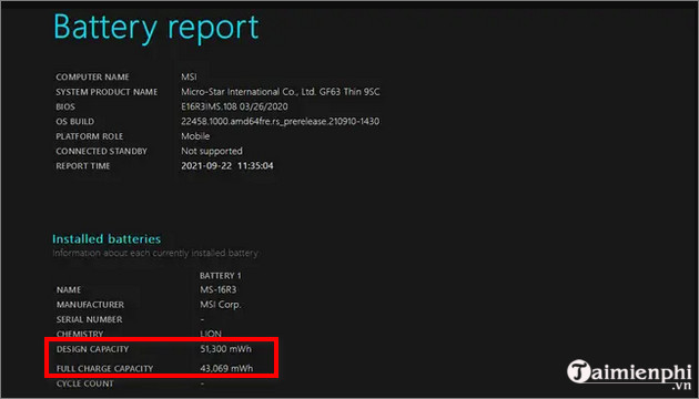 cach kiem tra pin laptop win 11