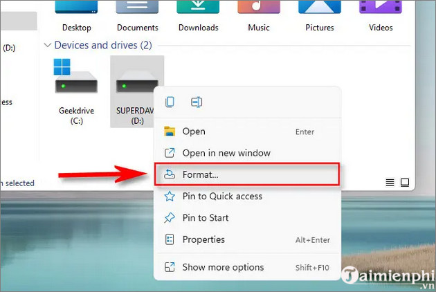 cach format o cung tren Windows 11