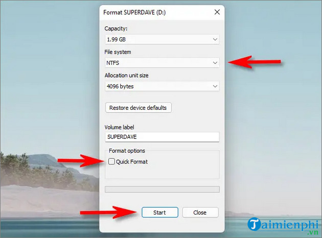 cach fomat o cung ve trang thai ban dau tren Windows 11