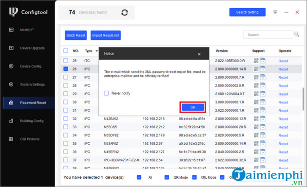 doi mat khau camera Dahua bang Config Tool