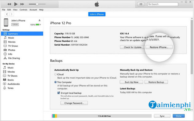 su dung itunes mo khoa iphong khong can mat khau
