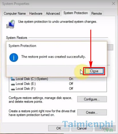 Cách bật tắt System Restore trên Windows 10