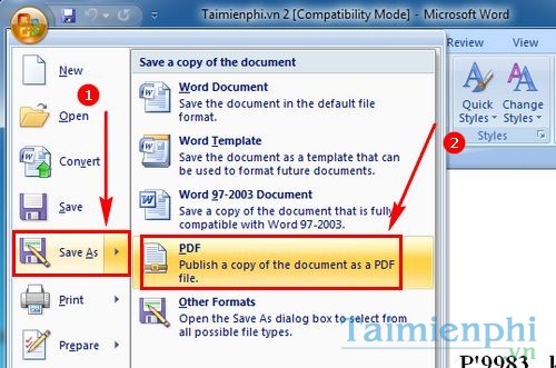 Cách chuyển file Word sang PDF trong Word 2007 4