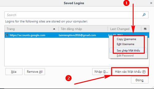 Cách xóa mật khẩu Gmail lưu trên Firefox