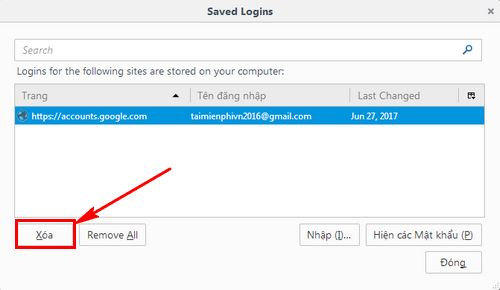 Cách xóa mật khẩu Gmail lưu trên Firefox