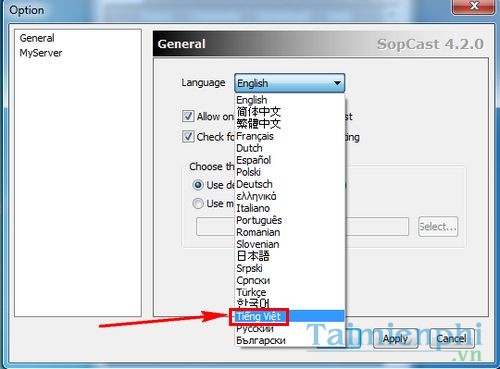 Đổi ngôn ngữ Sopcast, chuyển Sopcast sang tiếng Việt, tiếng Anh