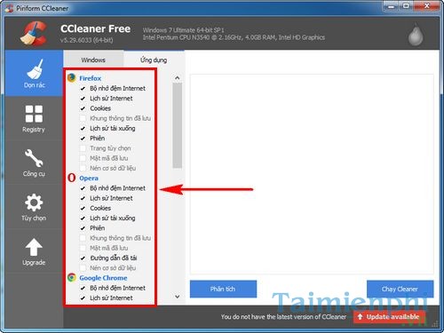 Cách xóa nhanh lịch sử duyệt Web trên Chrome, Firefox, Edge, IE bằng CCleaner